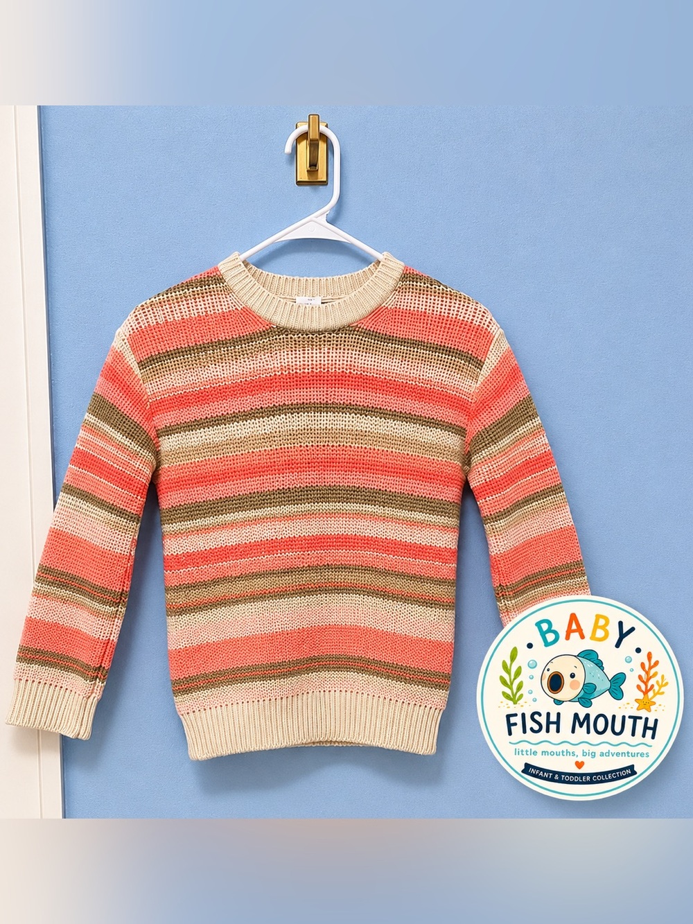Baby Gap Striped Knit Sweater – 4 Years | Coral Pink & Neutral